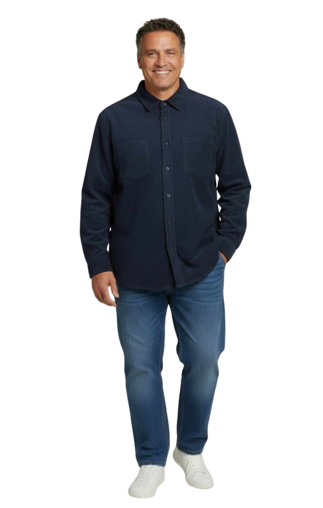 Men's Heathered Fleece Overshirt with Chest Pockets — Button Front