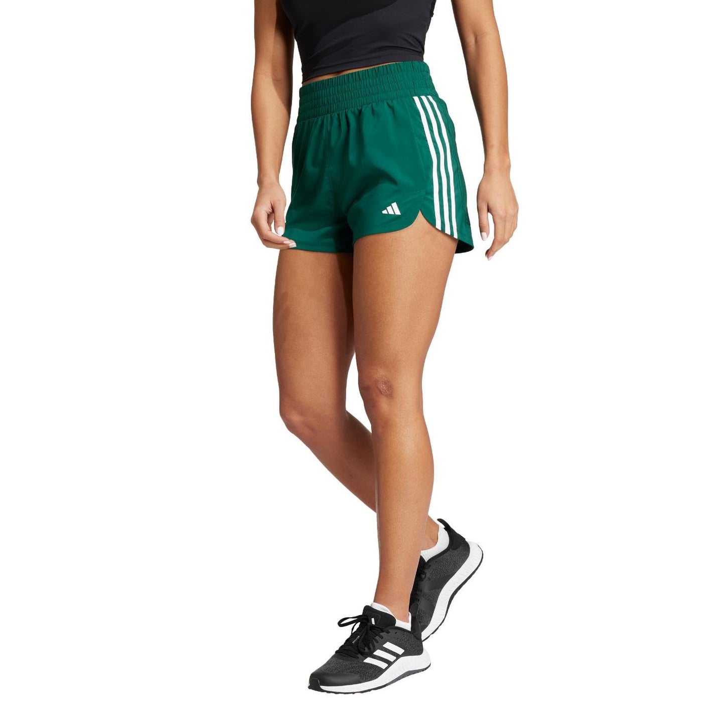 adidas Womens Pacer Training 3-Stripes Woven High-Rise Shorts Collegiate Green/White