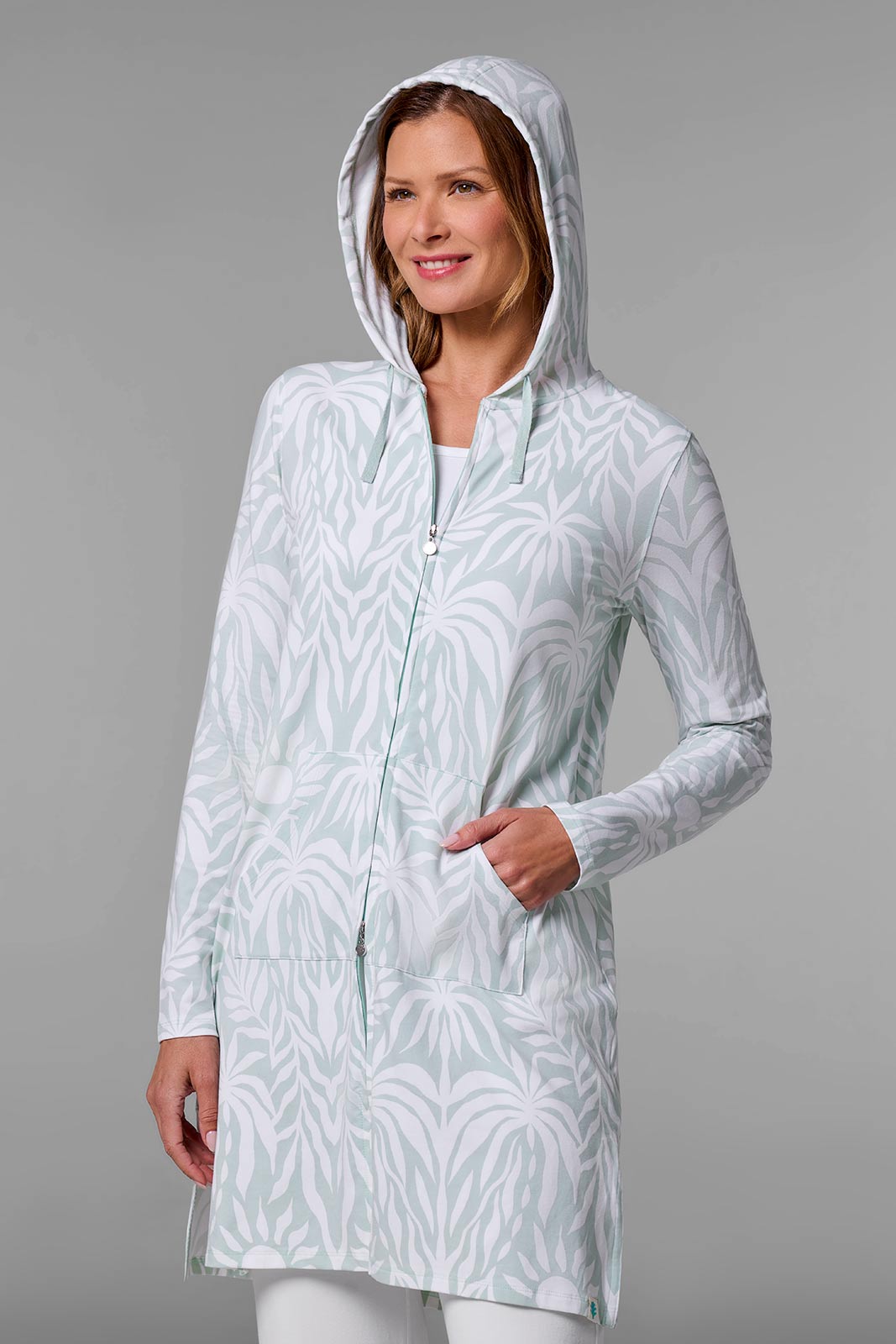 Women's Cabana Long Zip-Up Hoodie | Misty Aqua American Palm