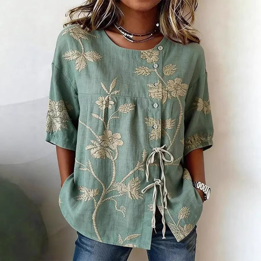 Women's Floral 3D Print Pullover Top – Loose Fit Elegant Casual S to 3XL