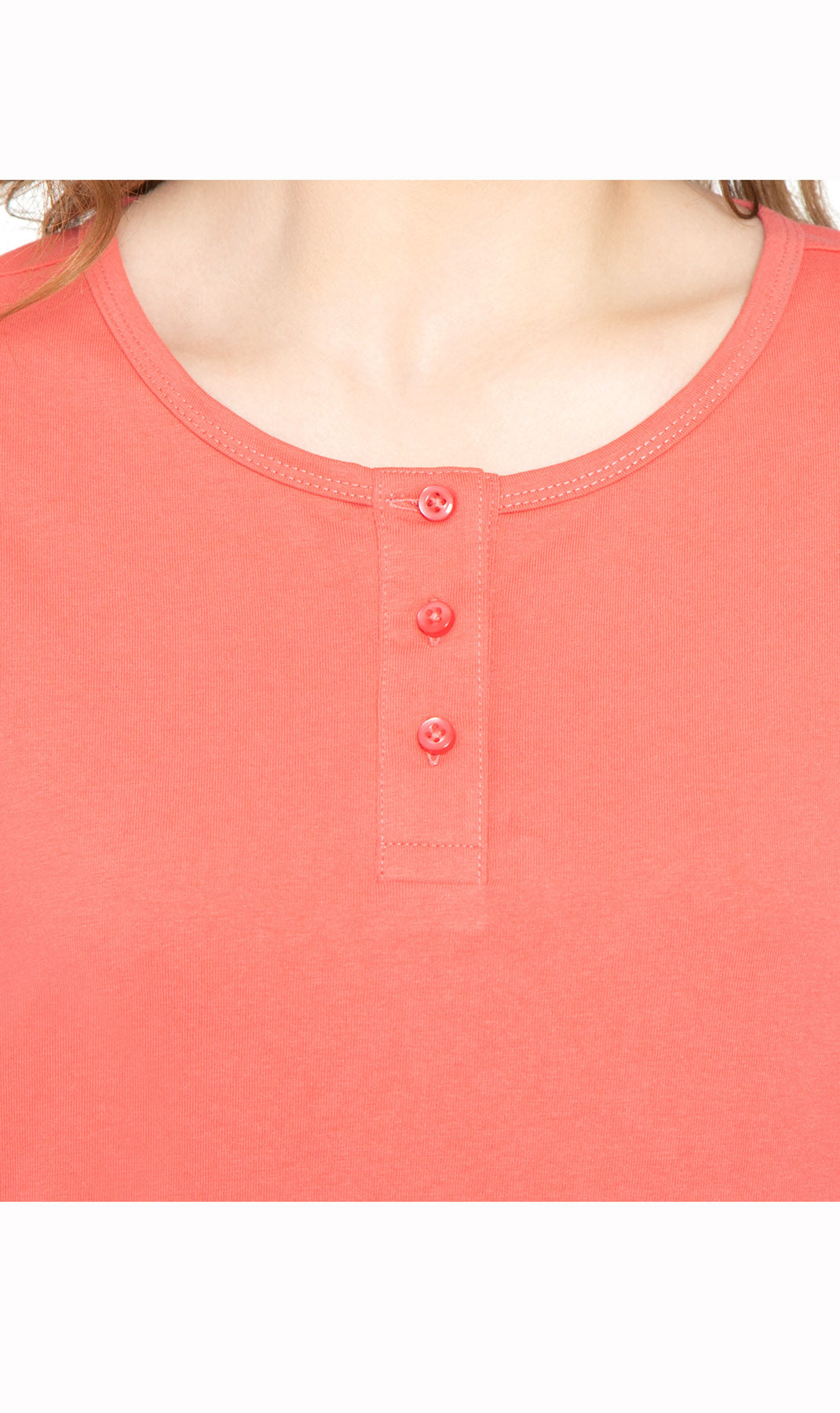Women's 3/4 Sleeve Henley Top — Cotton Blend with Button Placket