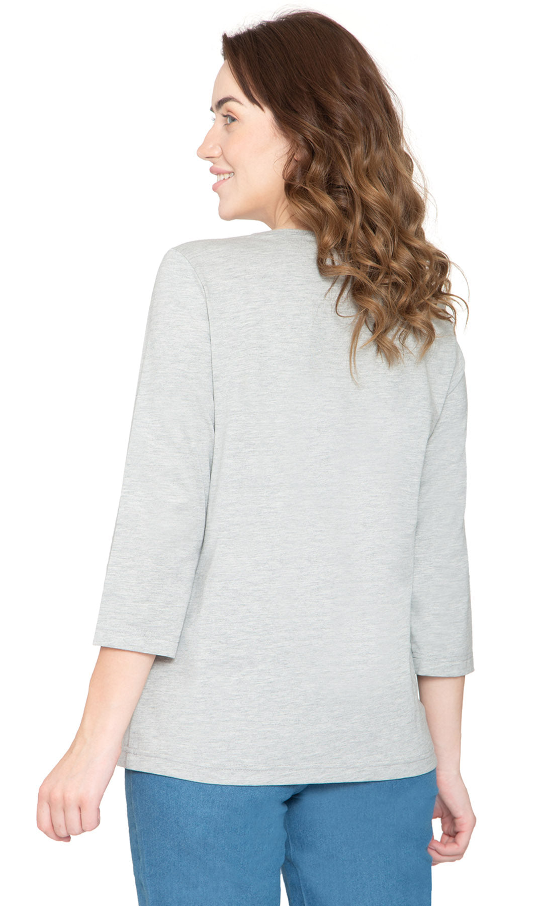 Women's 3/4 Sleeve Henley Top — Cotton Blend with Button Placket