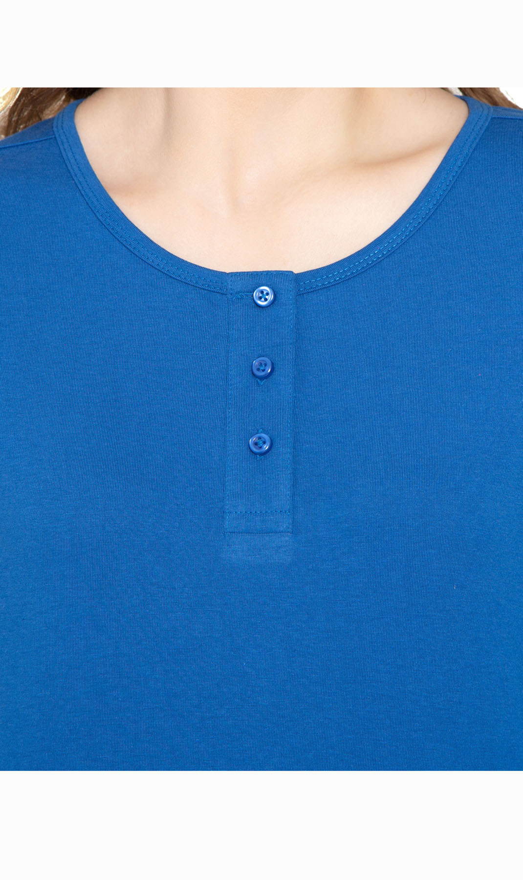 Women's 3/4 Sleeve Henley Top — Cotton Blend with Button Placket
