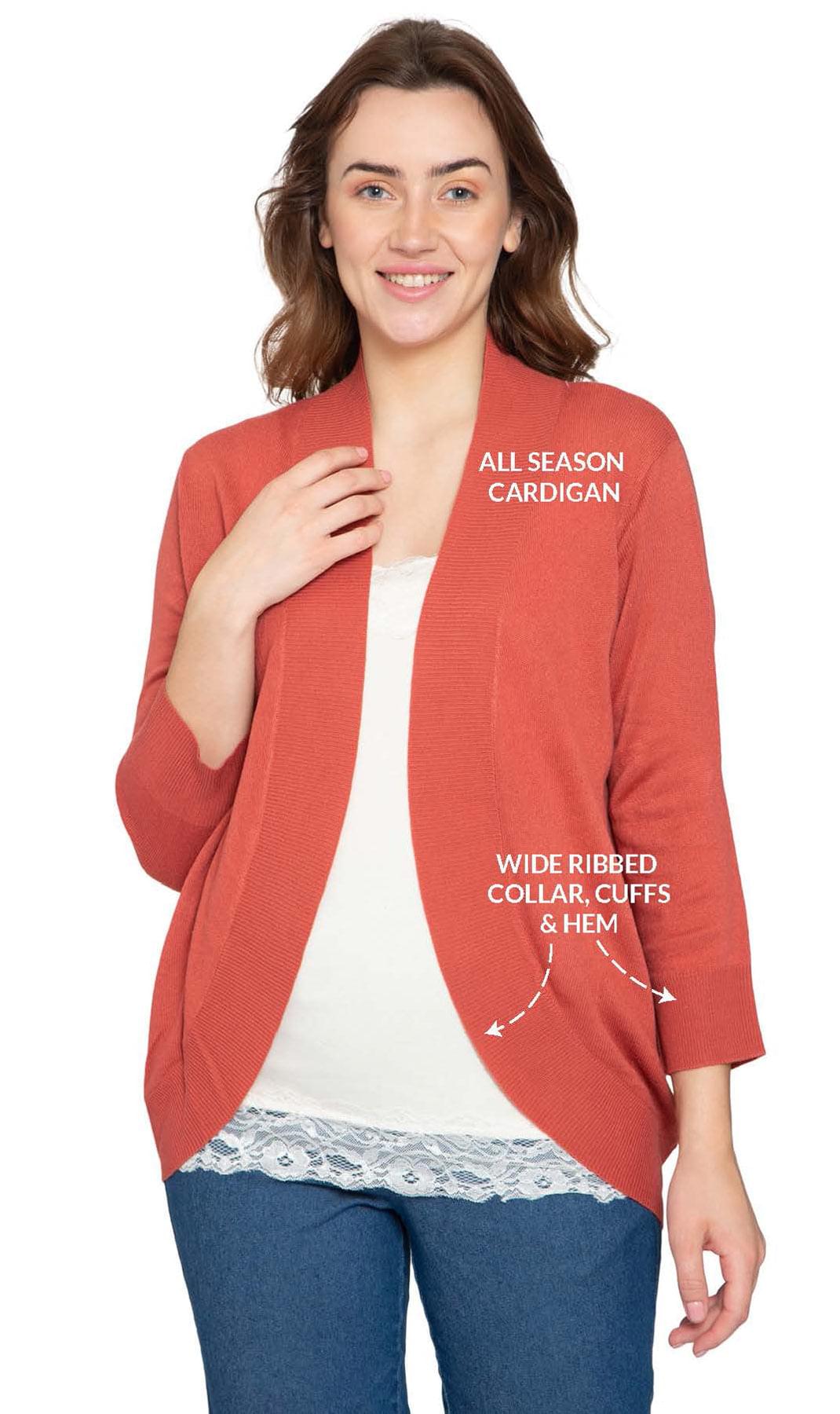 Women's Open Front Curved Hem Cardigan — Cashmere-Like Soft Knit
