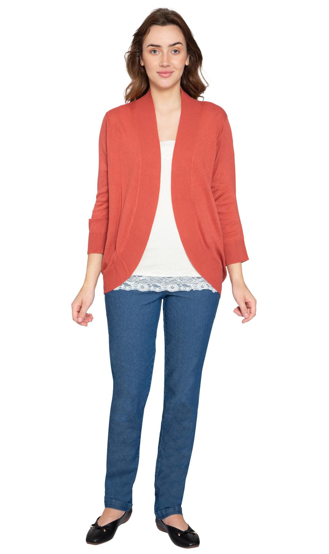 Women's Open Front Curved Hem Cardigan — Cashmere-Like Soft Knit