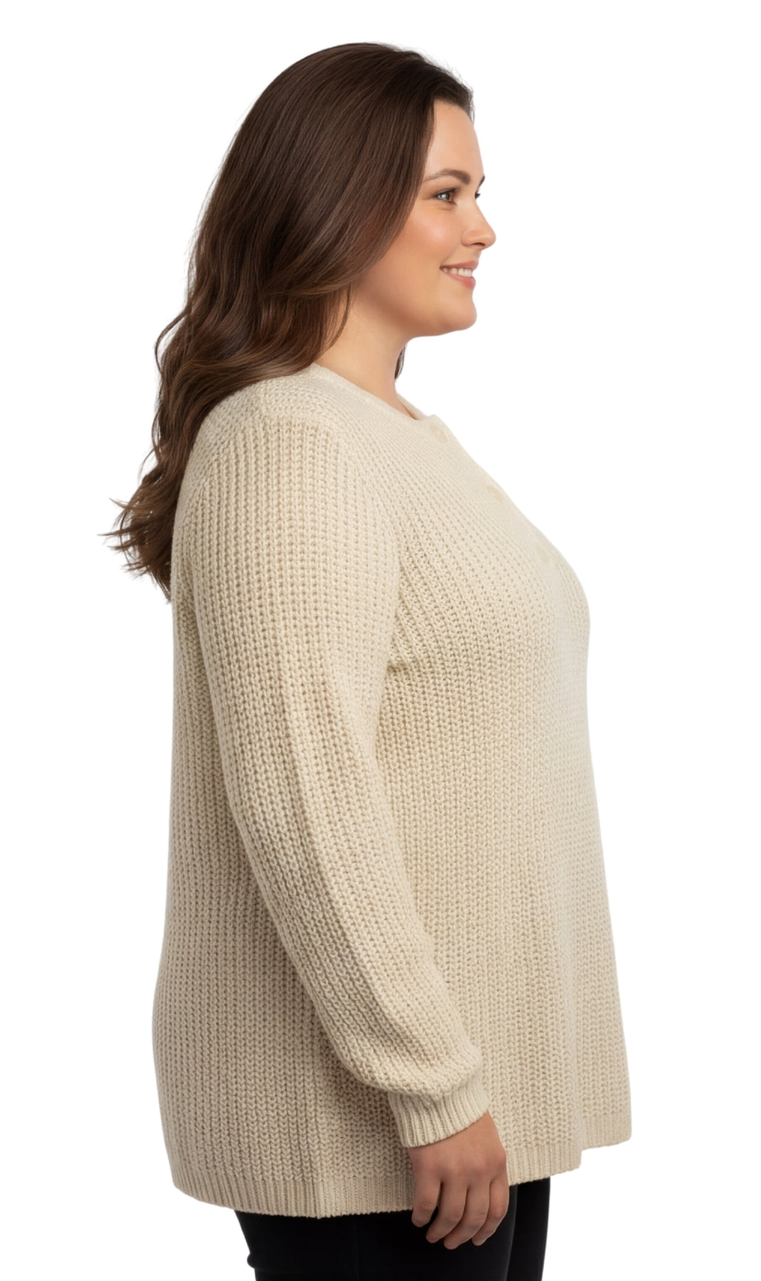 Women's Long Sleeve Henley Shaker Knit Sweater — 3-Button Placket