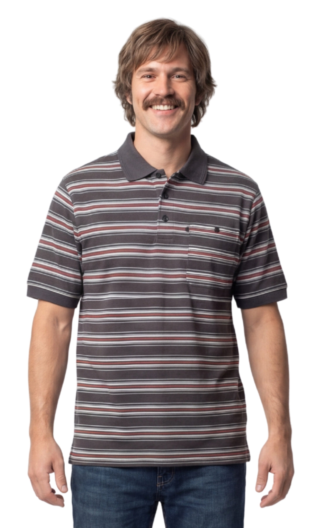 Men's Short Sleeve Polo Shirt — Pique Knit Cotton Blend with Chest Pocket