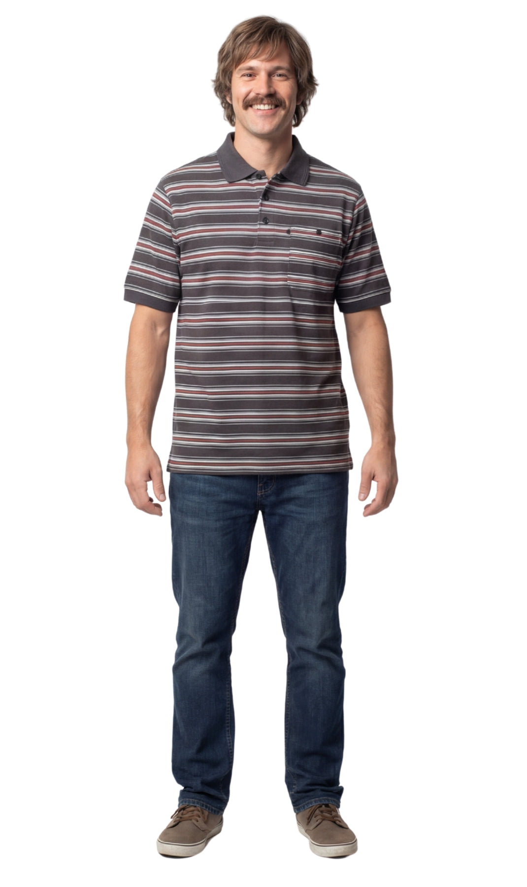 Men's Short Sleeve Polo Shirt — Pique Knit Cotton Blend with Chest Pocket
