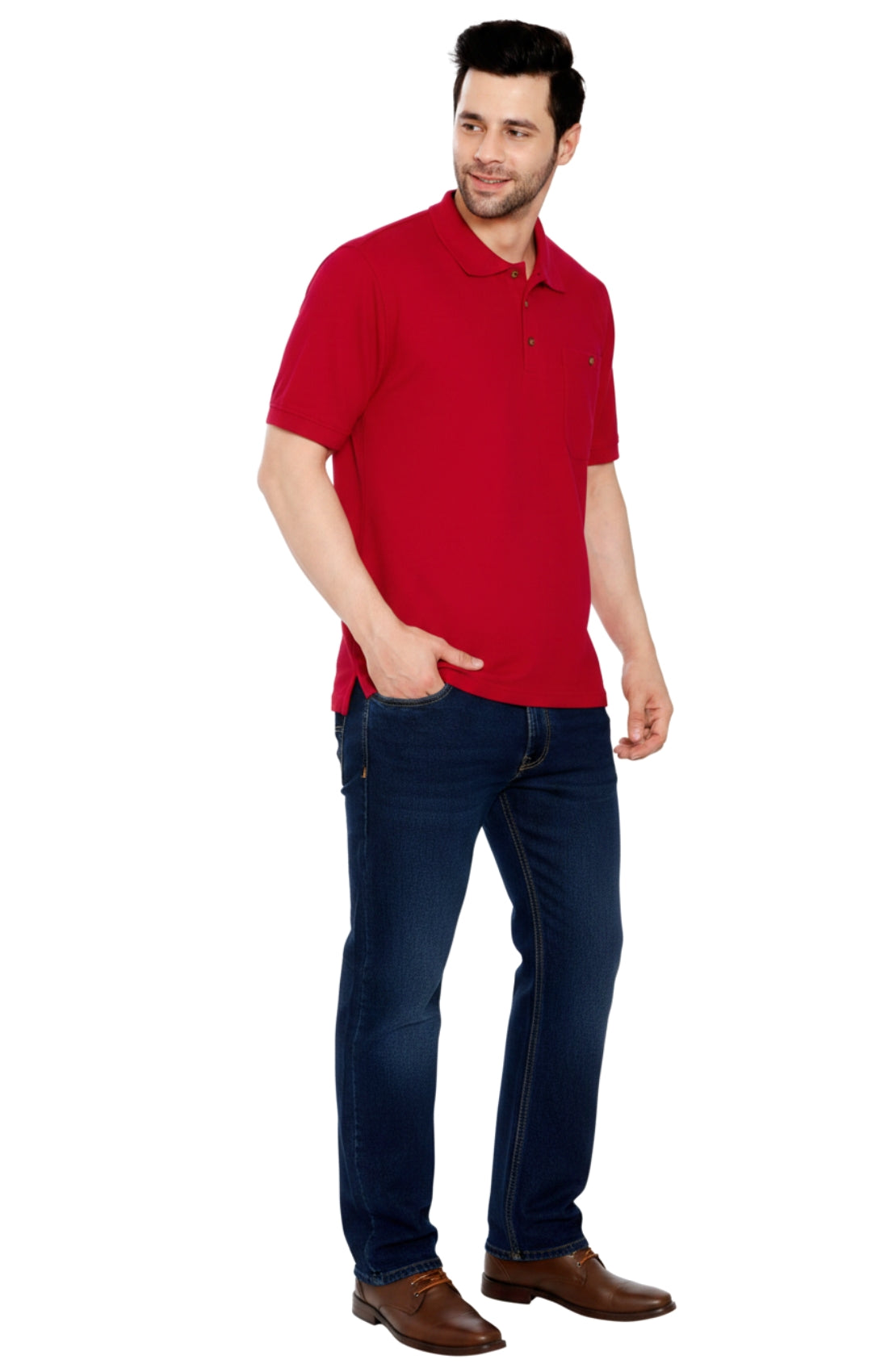 Men's Short Sleeve Polo Shirt — Pique Knit Cotton Blend with Chest Pocket