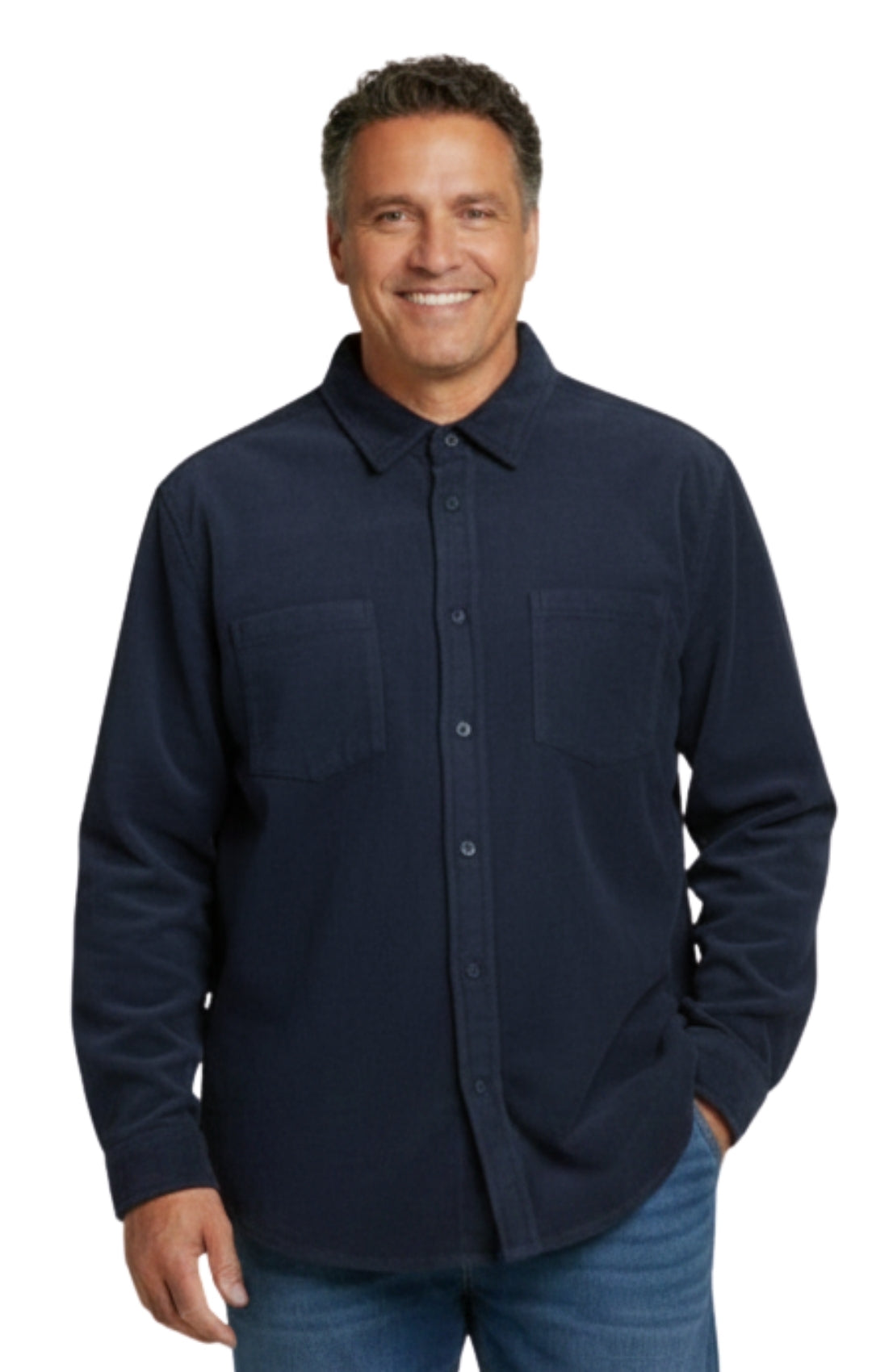 Men's Heathered Fleece Overshirt with Chest Pockets — Button Front
