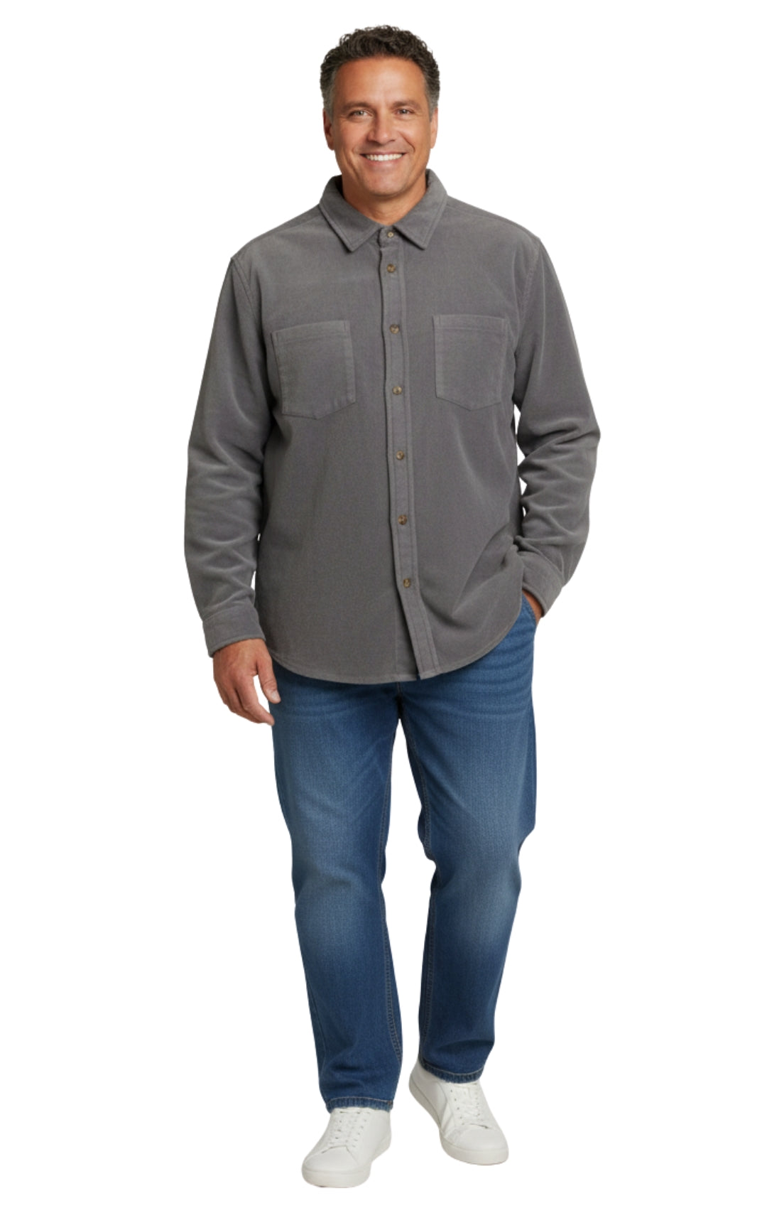 Men's Heathered Fleece Overshirt with Chest Pockets — Button Front