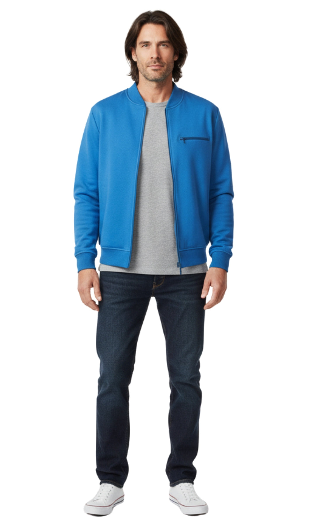 Men's Zip-Up Baseball Fleece Jacket — Lightweight Cotton Blend