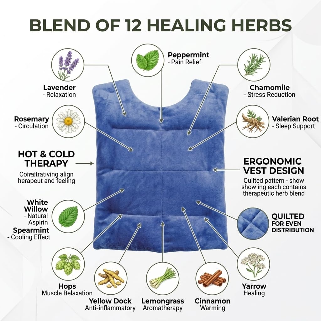 Back Wrap Hot/Cold Aromatherapy Vest Shaped for Stress & Pain Relief