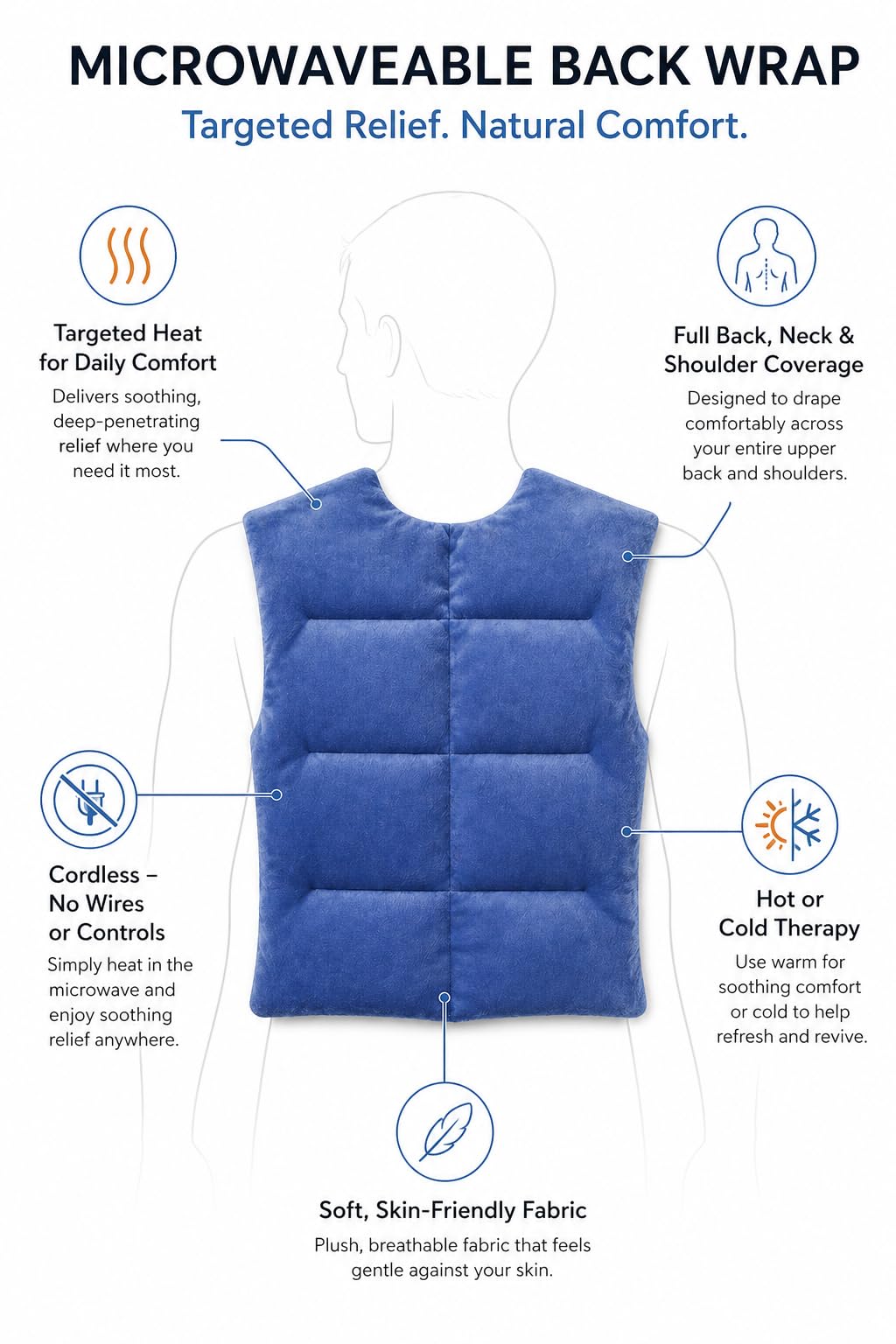 Back Wrap Hot/Cold Aromatherapy Vest Shaped for Stress & Pain Relief