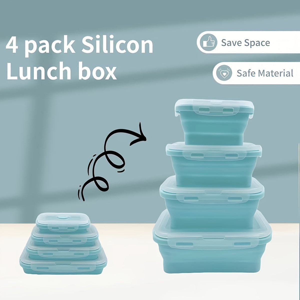 3/4 Pack Foldable Silicone Food Containers – BPA-Free Bento Boxes for Meal Prep – Leak-Proof, Microwave & Refrigerator Safe Storage Solution