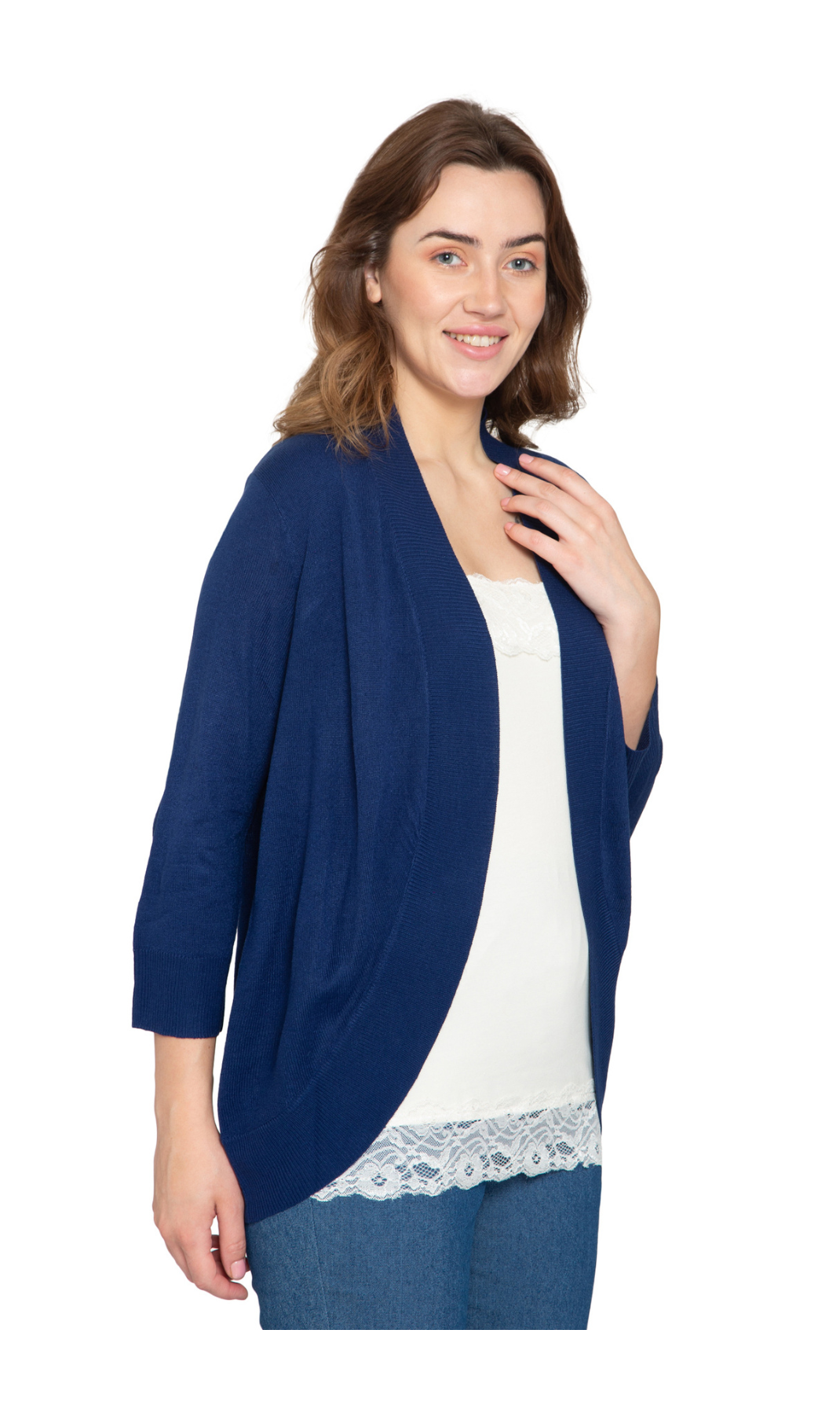 Women's Open Front Curved Hem Cardigan — Cashmere-Like Soft Knit