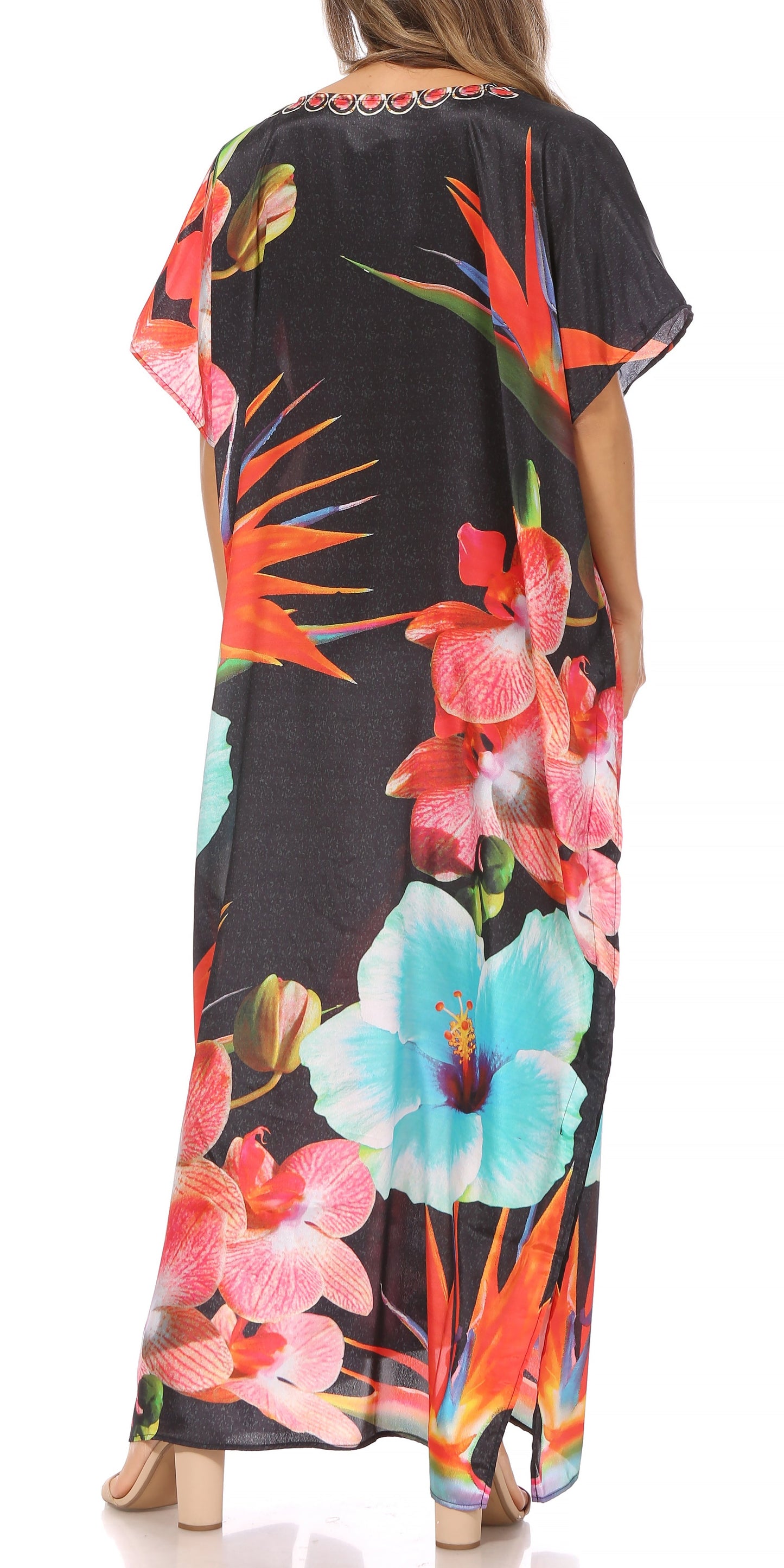 Sakkas Vicky Women's Casual Long Print Short Sleeve Petite Beach Maxi Caftan Dress - Buy One Get One Free