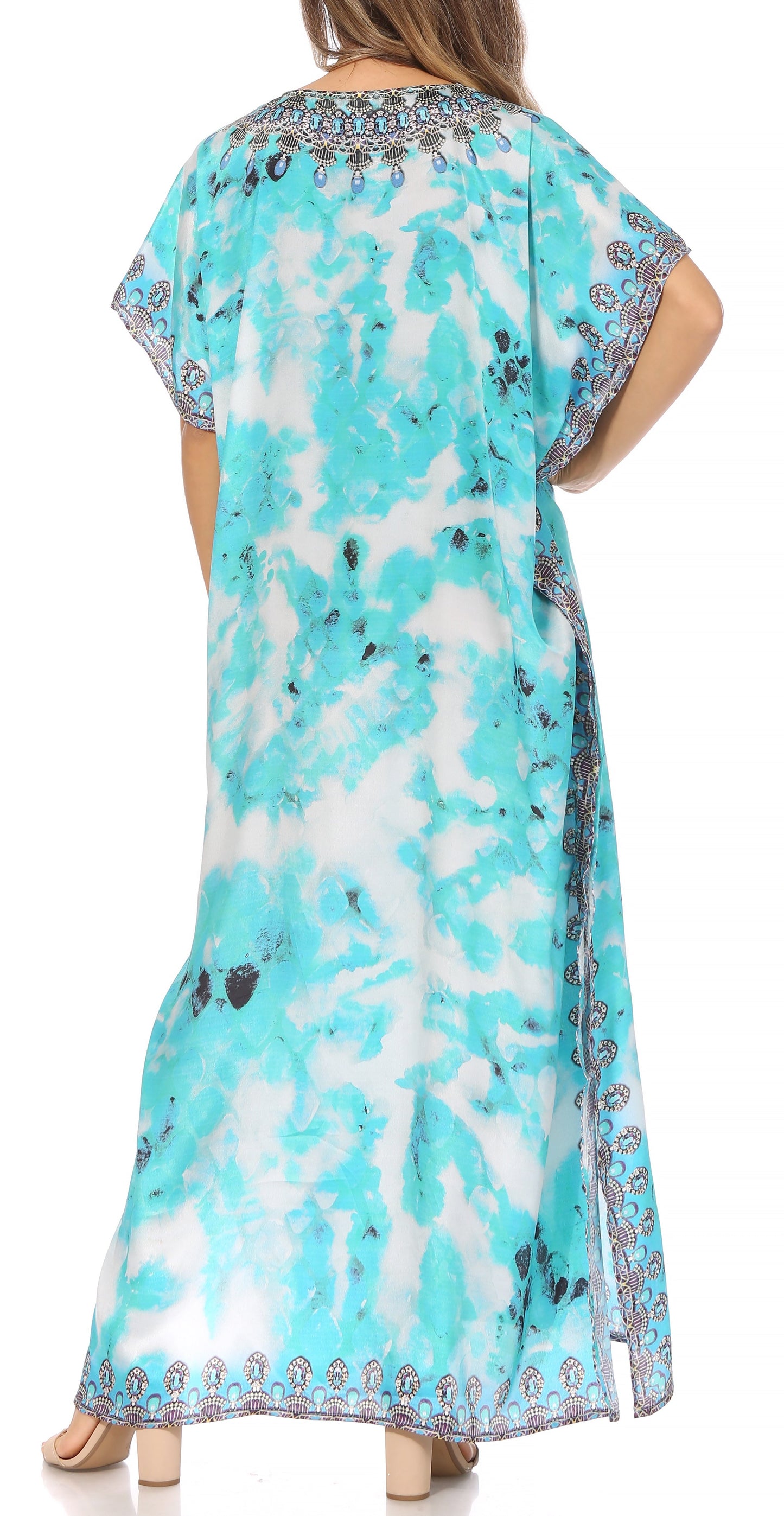 Sakkas Vicky Women's Casual Long Print Short Sleeve Petite Beach Maxi Caftan Dress - Buy One Get One Free