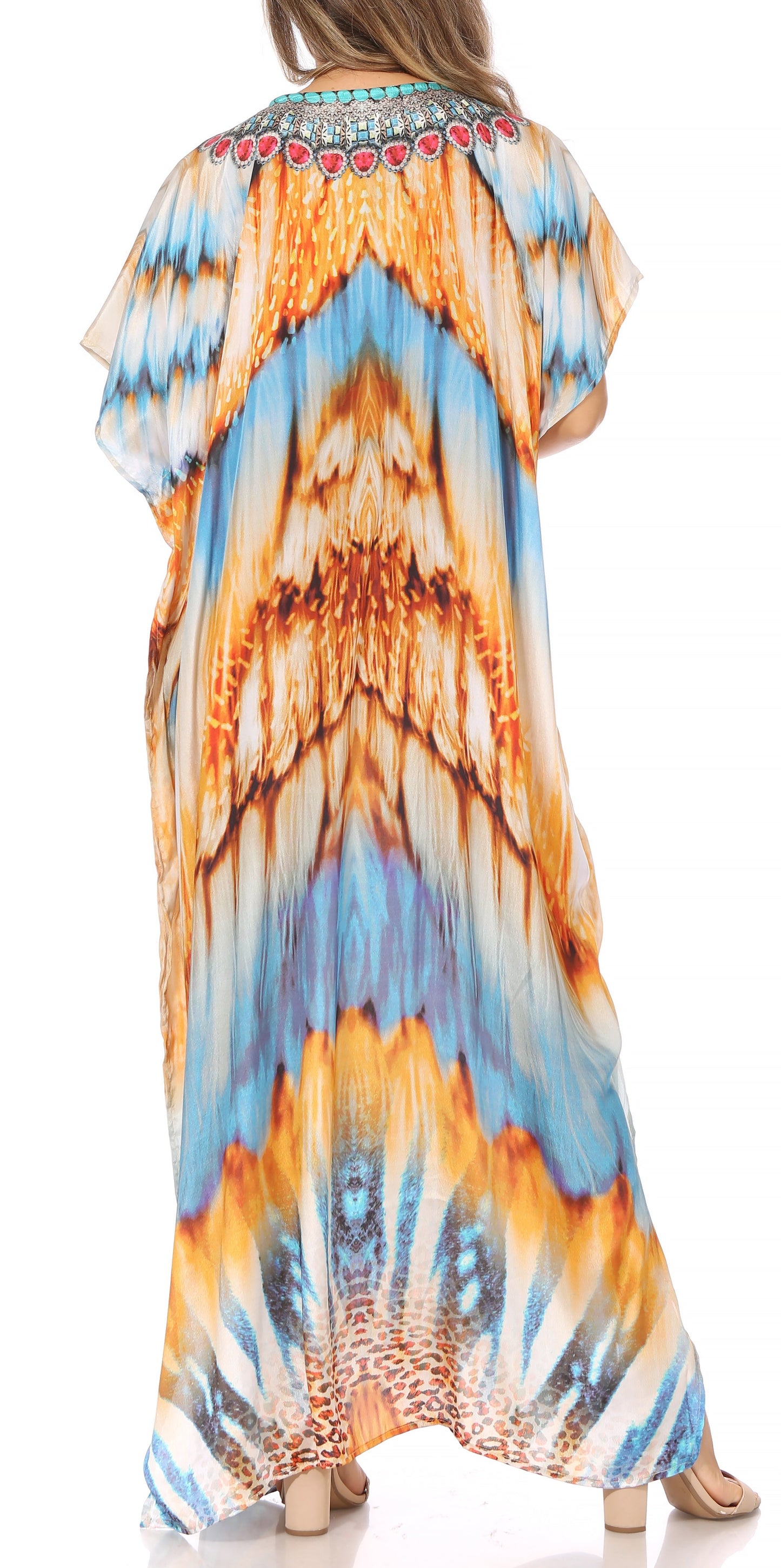 Sakkas Vicky Women's Casual Long Print Short Sleeve Petite Beach Maxi Caftan Dress - Buy One Get One Free