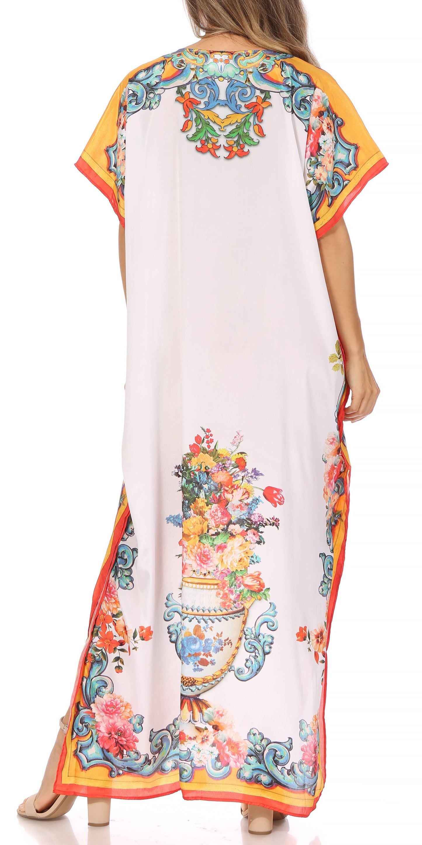Sakkas Vicky Women's Casual Long Print Short Sleeve Petite Beach Maxi Caftan Dress - Buy One Get One Free