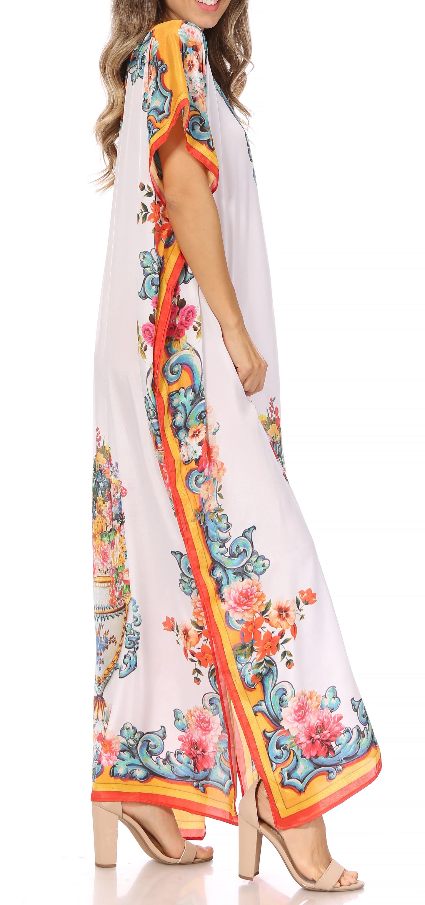 Sakkas Vicky Women's Casual Long Print Short Sleeve Petite Beach Maxi Caftan Dress - Buy One Get One Free