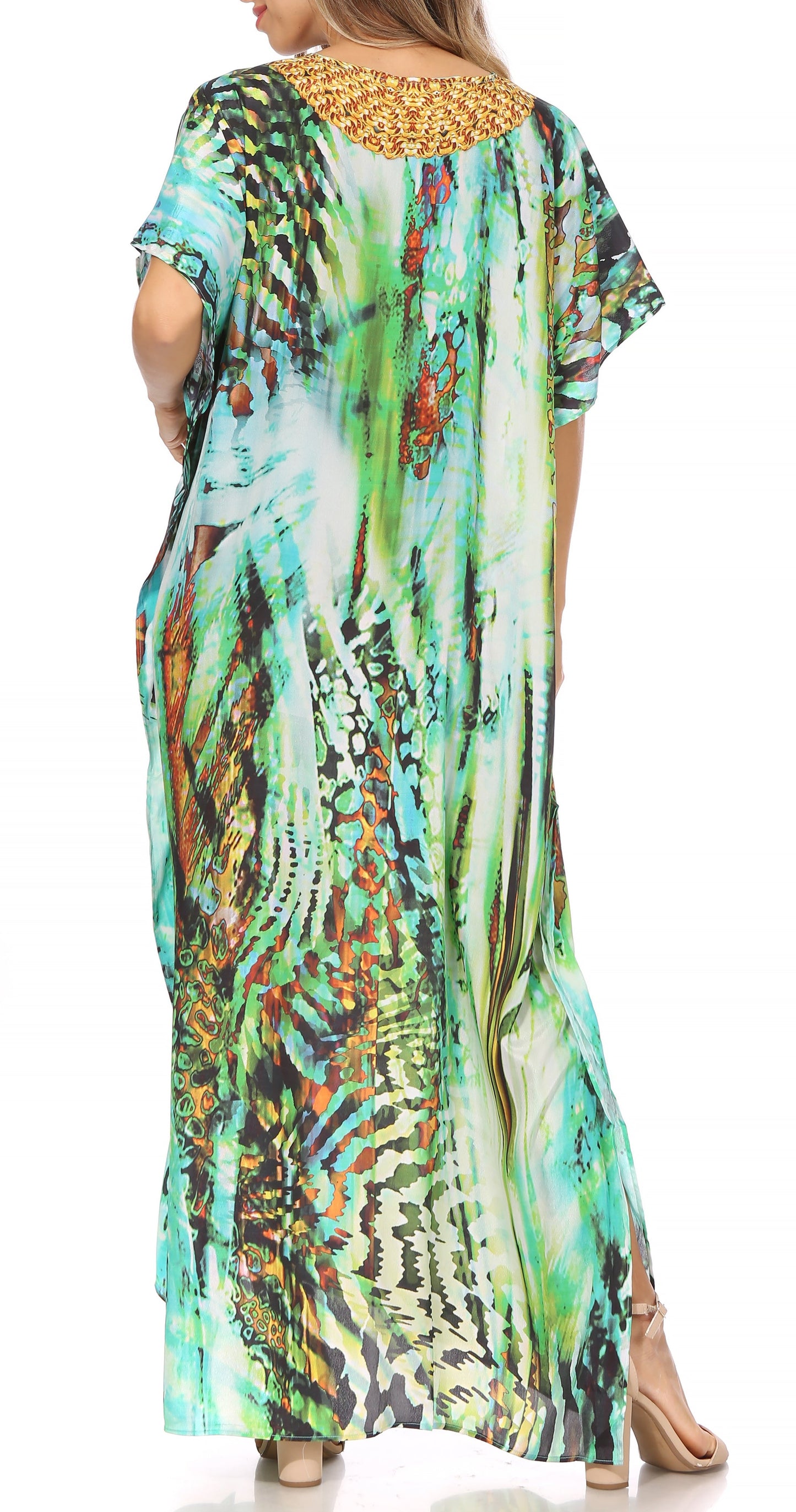 Sakkas Vicky Women's Casual Long Print Short Sleeve Petite Beach Maxi Caftan Dress - Buy One Get One Free