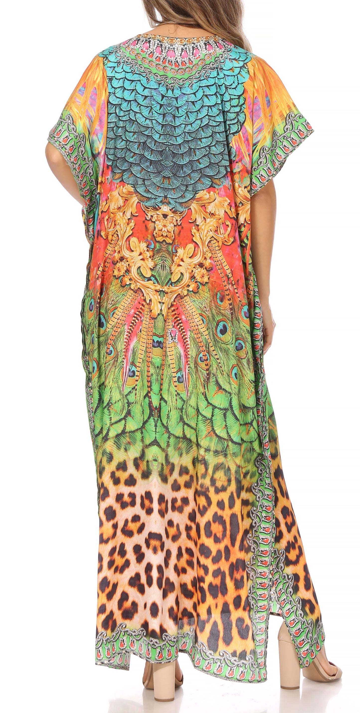 Sakkas Vicky Women's Casual Long Print Short Sleeve Petite Beach Maxi Caftan Dress - Buy One Get One Free