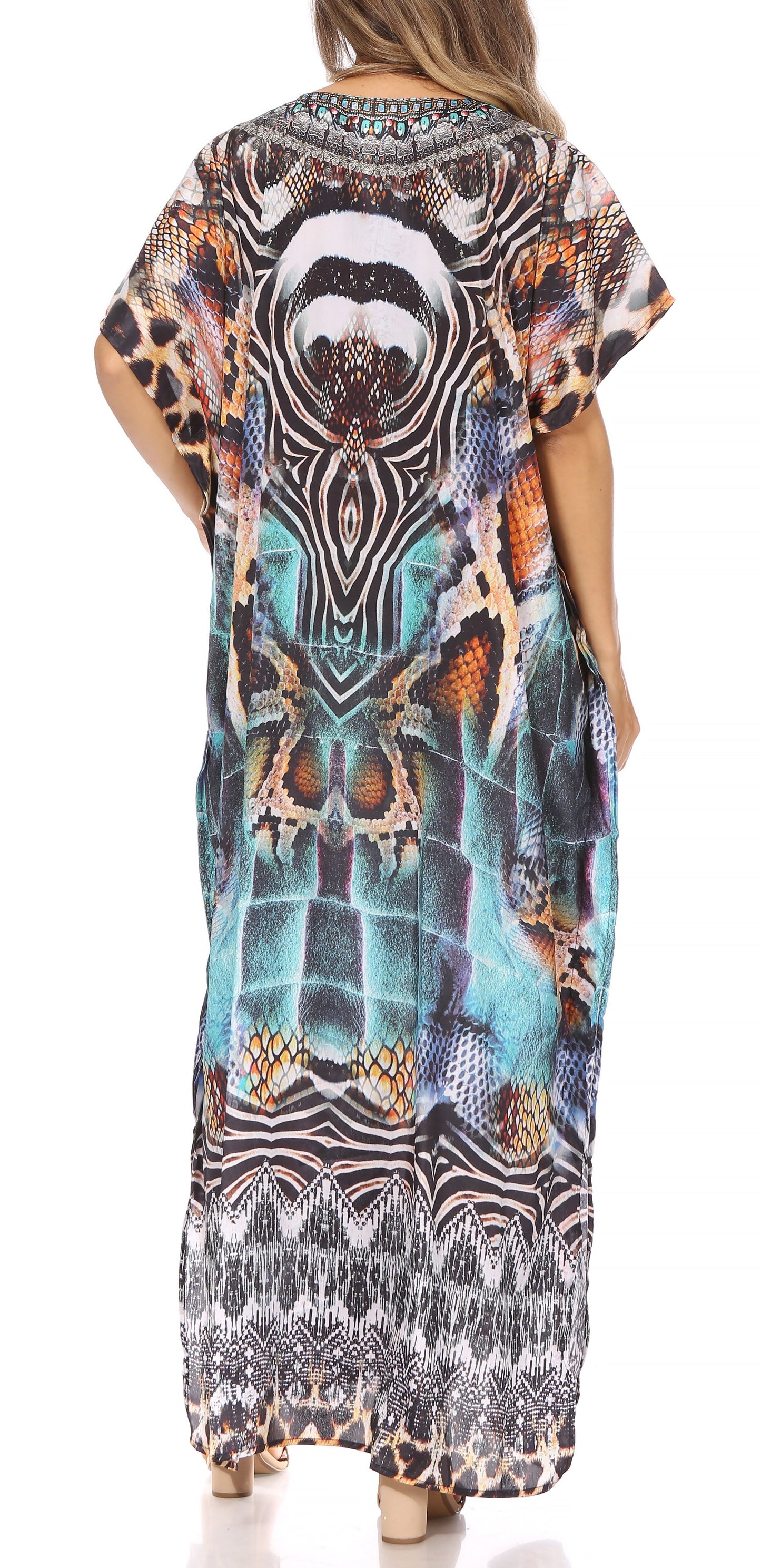 Sakkas Vicky Women's Casual Long Print Short Sleeve Petite Beach Maxi Caftan Dress - Buy One Get One Free