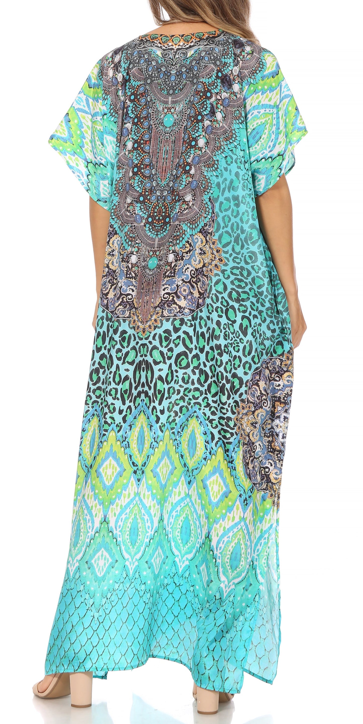 Sakkas Vicky Women's Casual Long Print Short Sleeve Petite Beach Maxi Caftan Dress - Buy One Get One Free