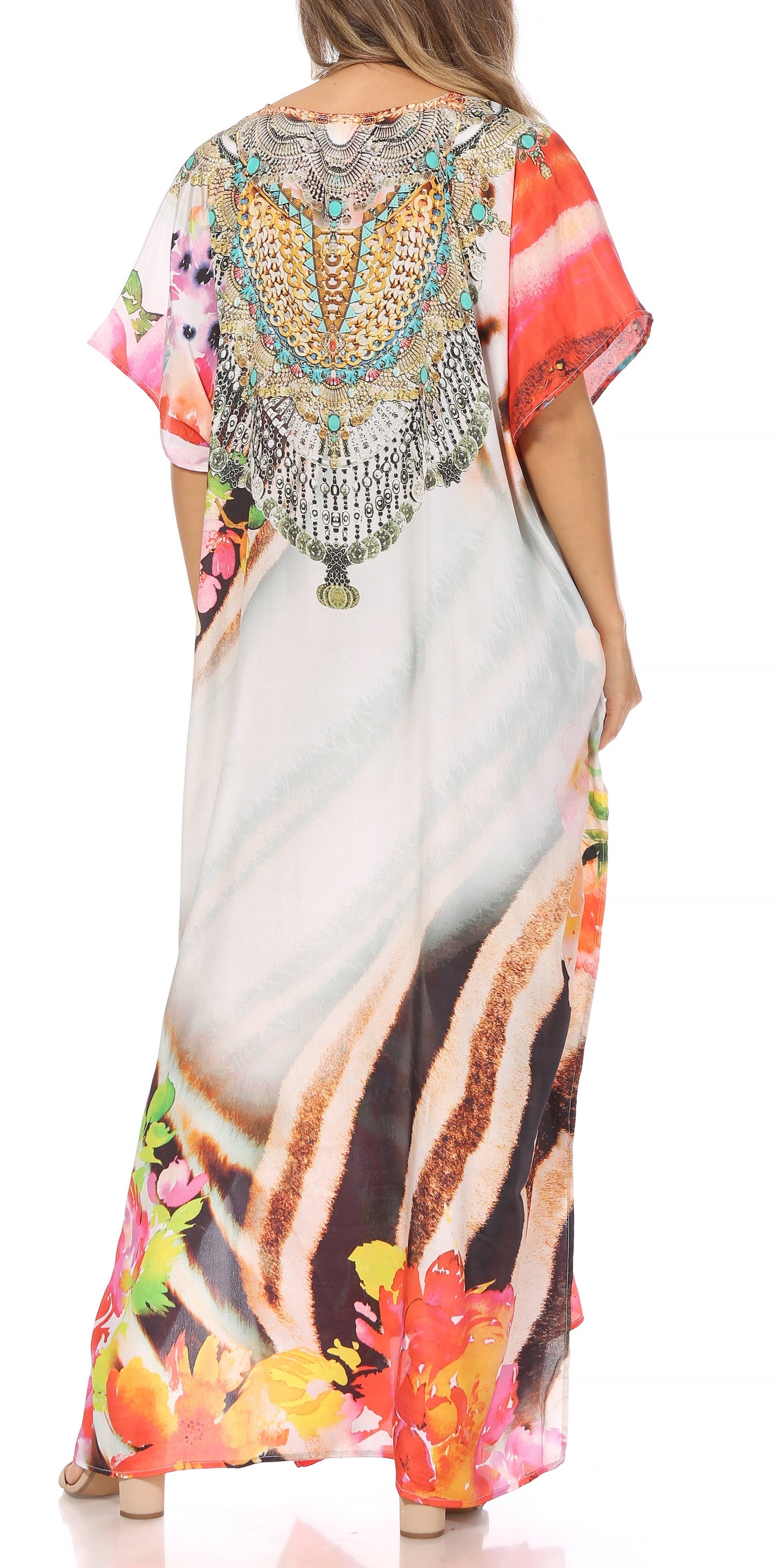 Sakkas Vicky Women's Casual Long Print Short Sleeve Petite Beach Maxi Caftan Dress - Buy One Get One Free