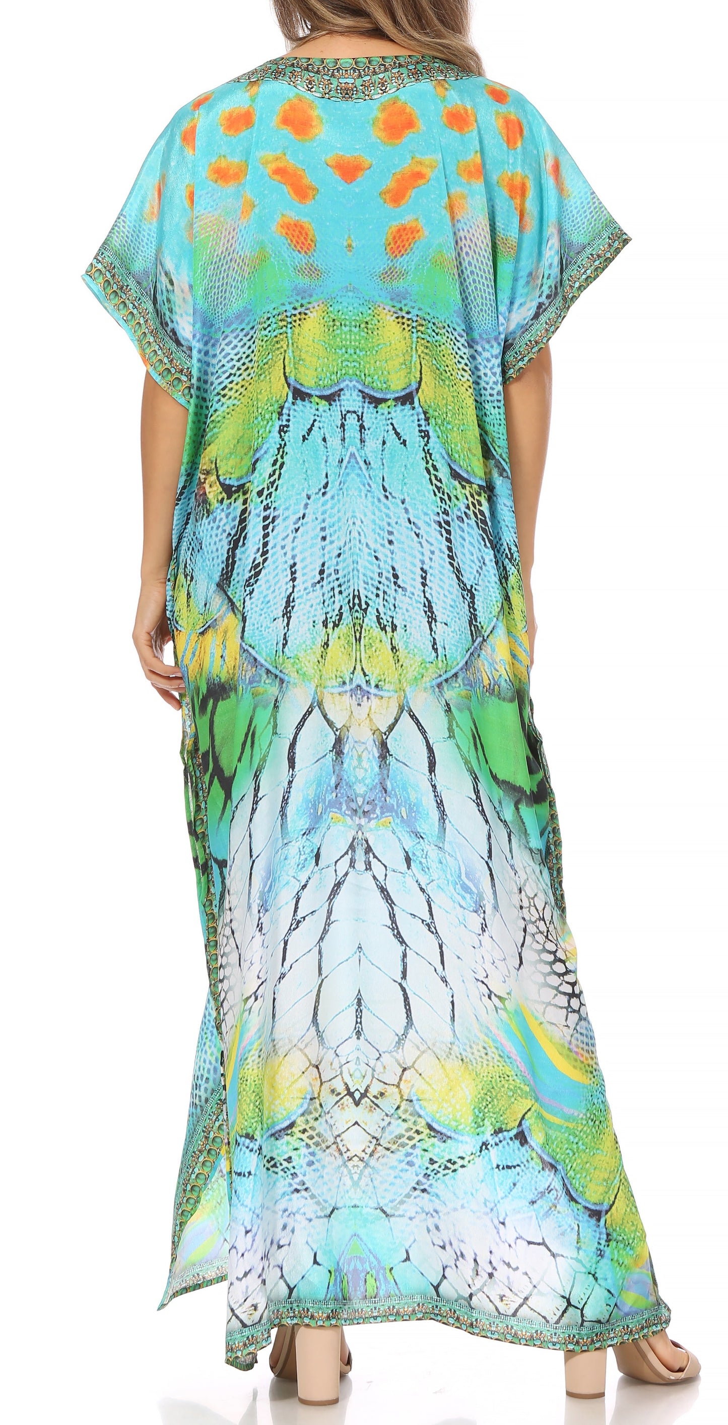 Sakkas Vicky Women's Casual Long Print Short Sleeve Petite Beach Maxi Caftan Dress - Buy One Get One Free