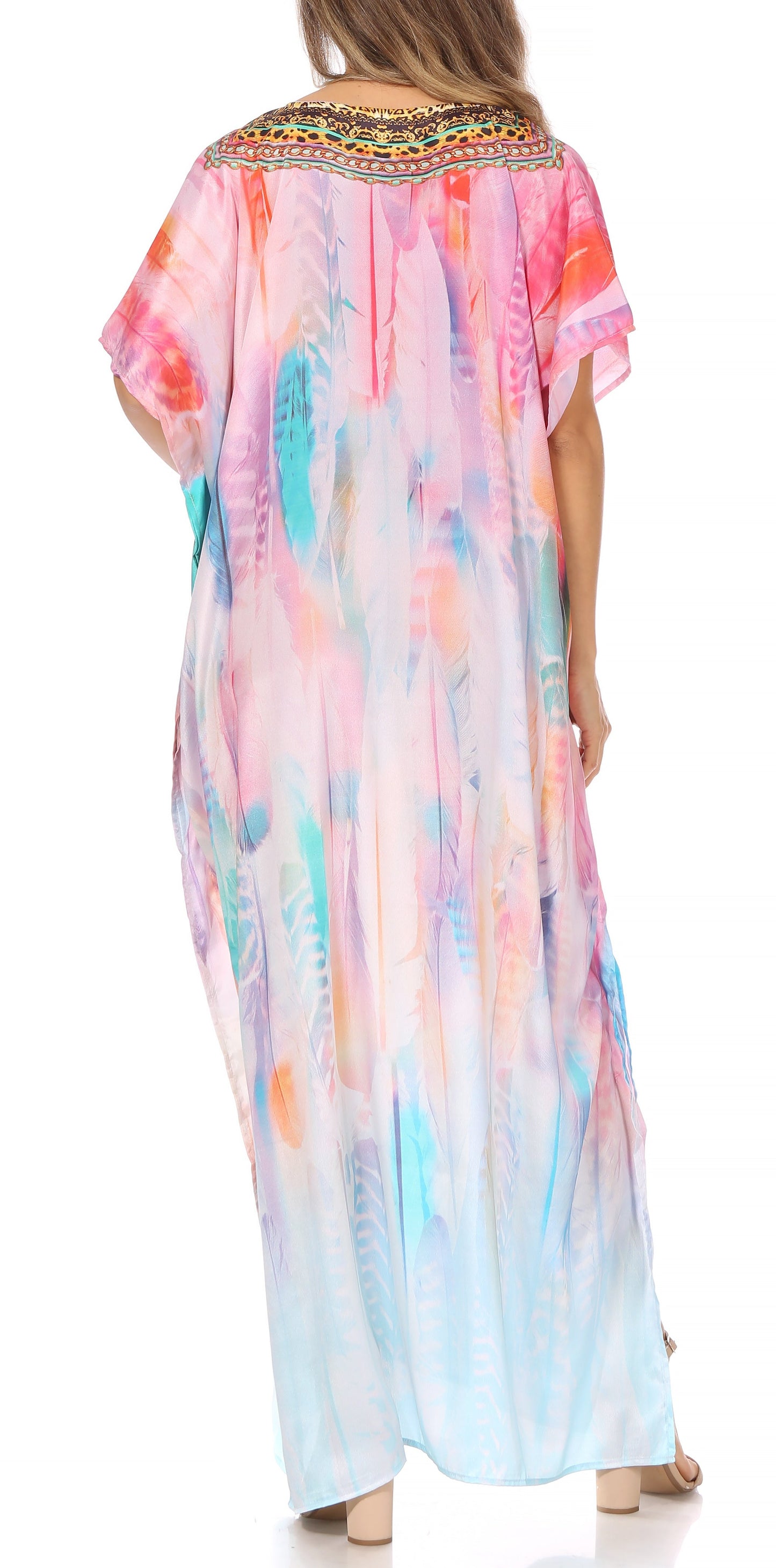 Sakkas Vicky Women's Casual Long Print Short Sleeve Petite Beach Maxi Caftan Dress - Buy One Get One Free