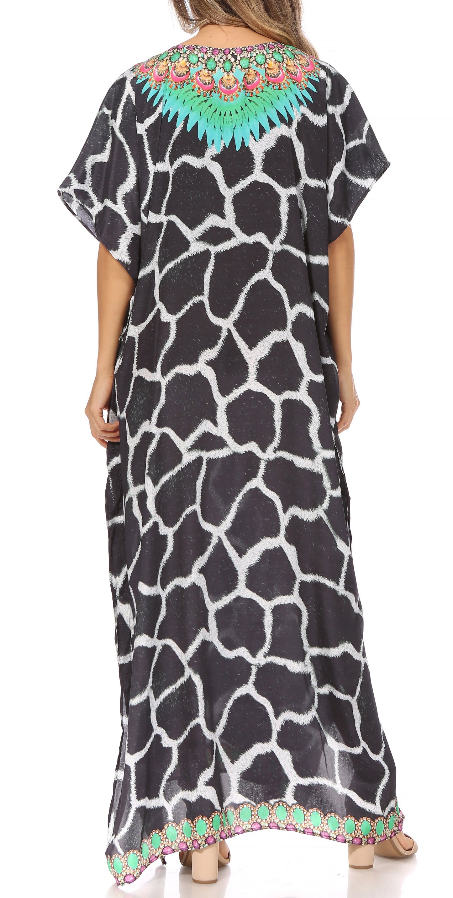 Sakkas Vicky Women's Casual Long Print Short Sleeve Petite Beach Maxi Caftan Dress - Buy One Get One Free