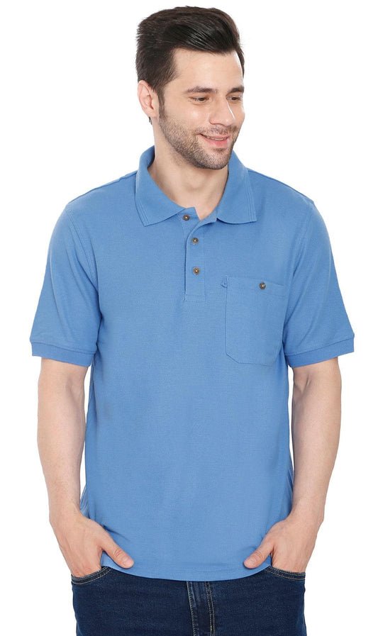 Men's Short Sleeve Polo Shirt — Pique Knit Cotton Blend with Chest Pocket