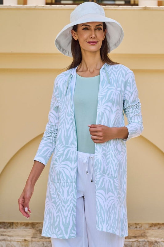Women's Cabana Long Zip-Up Hoodie | Misty Aqua American Palm