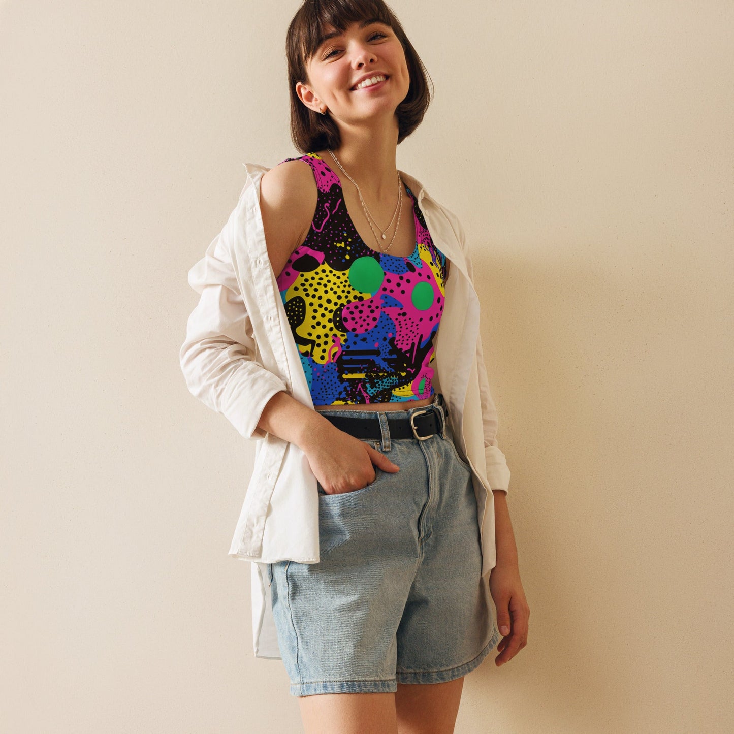 Retro Color Woman's Crop Top Tank Top For EDM Rave Festival Outfit Clothing