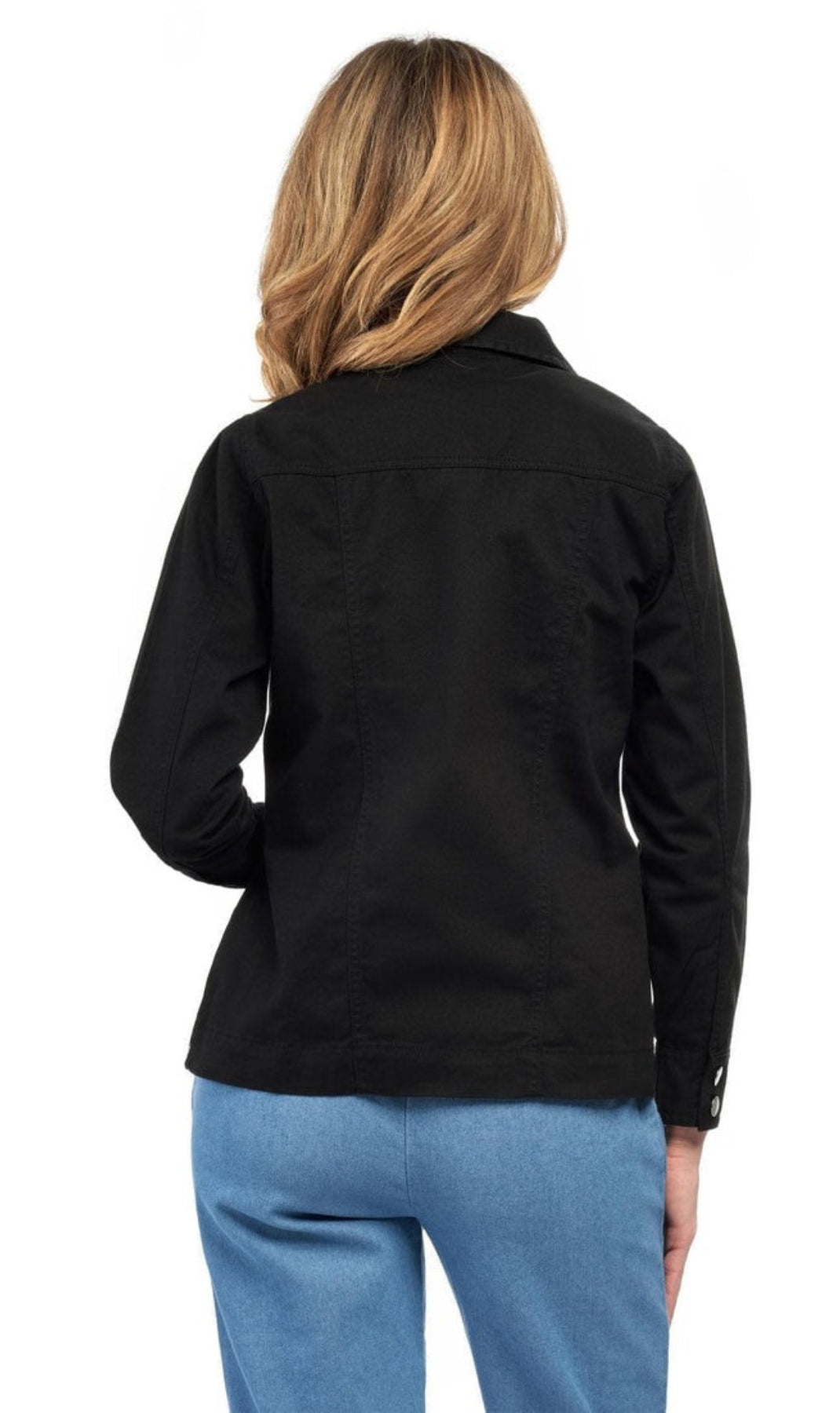 Women's Button Front Brushed Twill Jacket with Collar and Patch Pockets