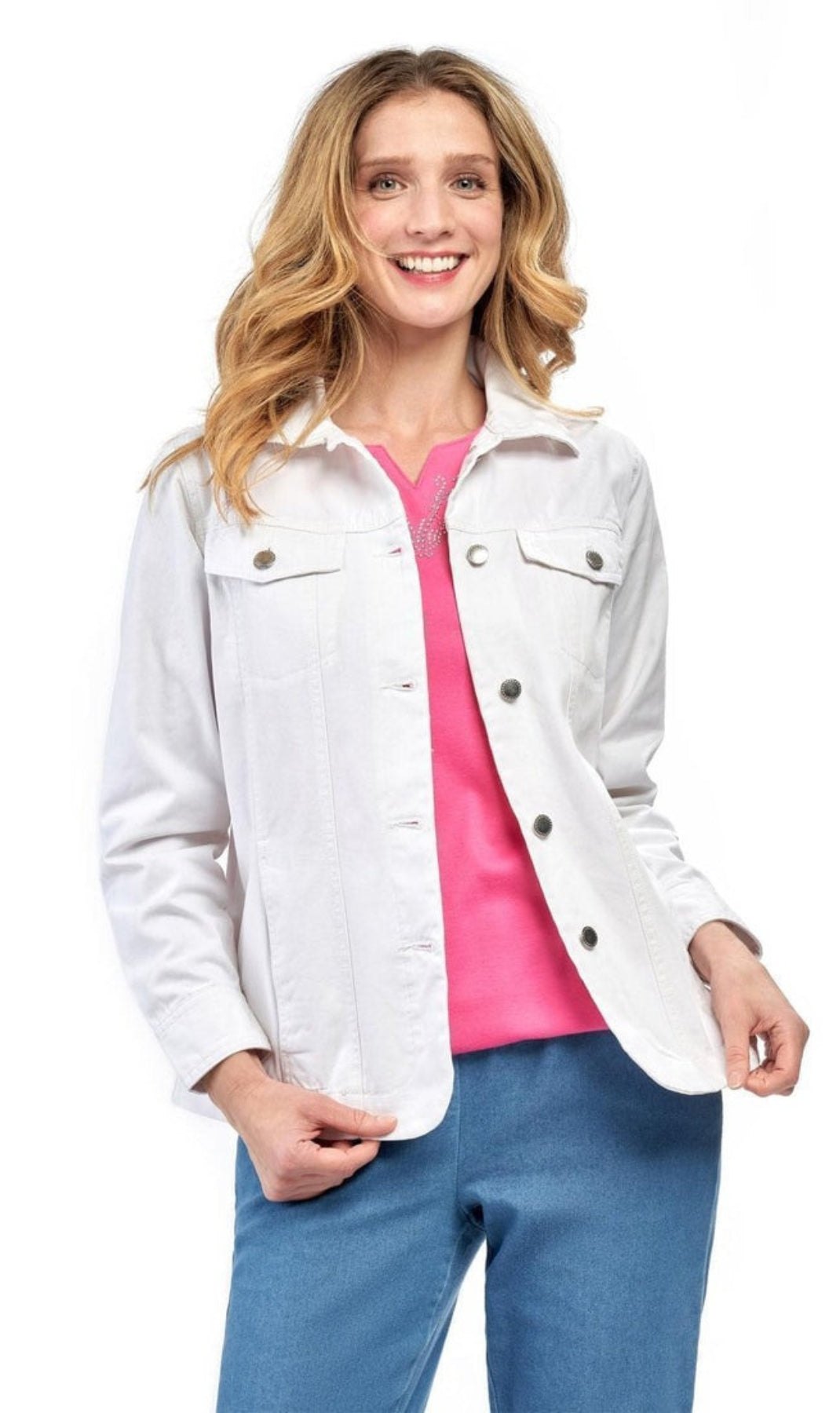 Women's Button Front Brushed Twill Jacket with Collar and Patch Pockets