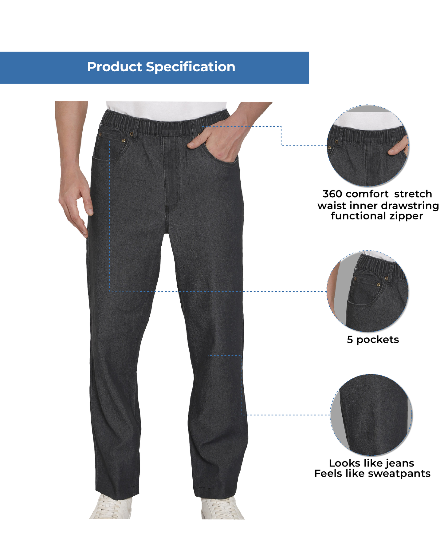 Men's Pull-On Denim and Twill Pants — Elastic Waist Easy Fit